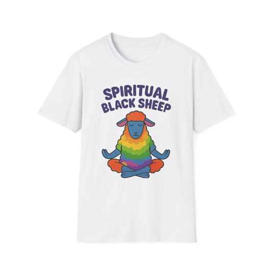 Spiritual Black Sheep Unisex Softstyle T-Shirt - Vibrant Rainbow Meditation Tee